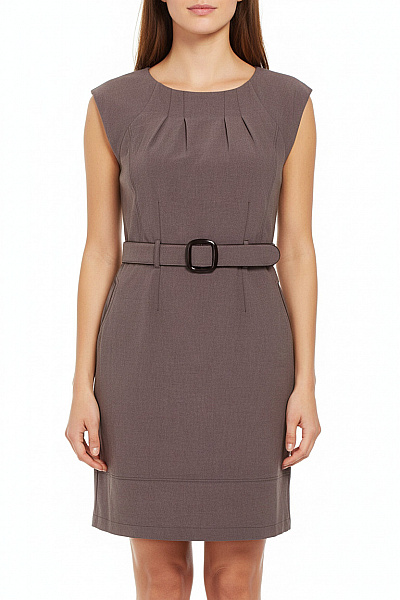 Hnědé Pouzdrové šaty S Páskem Elegantní Business Ke Kolenům Jednobarevné Velikost 42