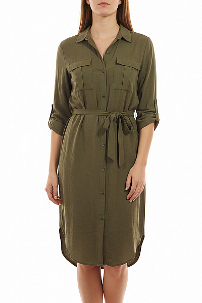 MADE IN ITALY Dámské Košilové šaty S Páskem Khaki Vel. L