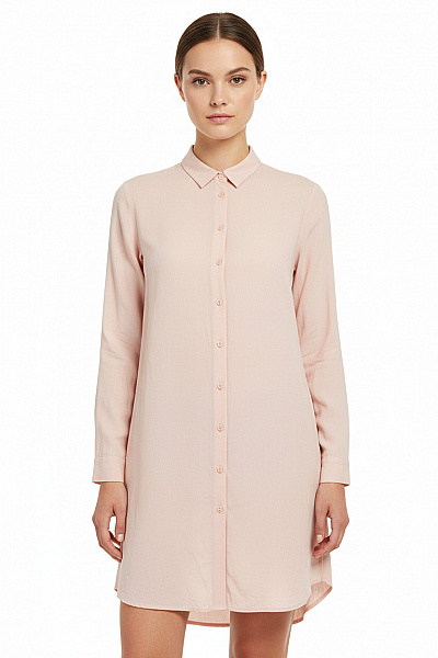 Janina Dámská Viskózová Košile Dlouhá Růžová Ležérní Volná Prodloužená Velikost 38