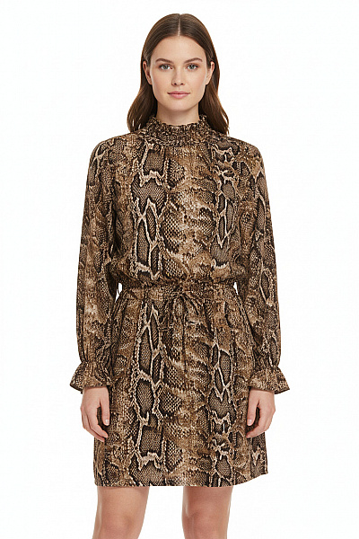 NEW COLLECTION Dámské Hnědé šaty Polyesterové Se Zvířecím Vzorem A Páskem Velikost L