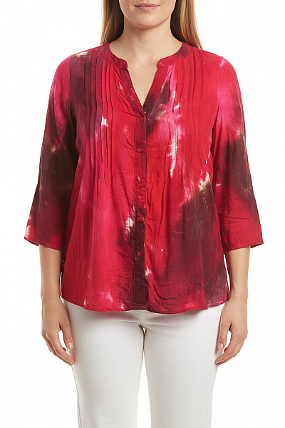 LUNA Dámská Rayonová Košile Červená Růžová Batikovaná Ležérní Volná Vel. XXL