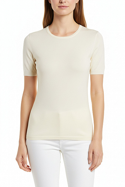 Dámské Béžové žebrované Tričko S Krátkým Rukávem A Kulatým Výstřihem Vel. M