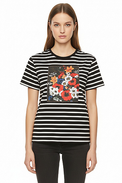 Dámské Tričko S Potiskem Černobílé ZARA Second Hand Vel. S