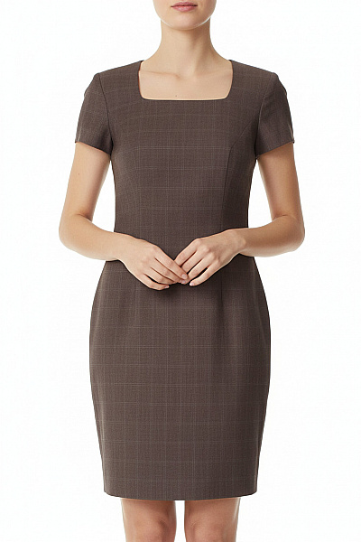Hnědé Pouzdrové šaty Kostkované Elegantní Business Krátké Velikost S
