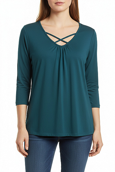 BODY FLIRT Dámské Tričko Modrozelené S Tříčtvrtečním Rukávem A Křížením Výstřihu Vel. 40-42