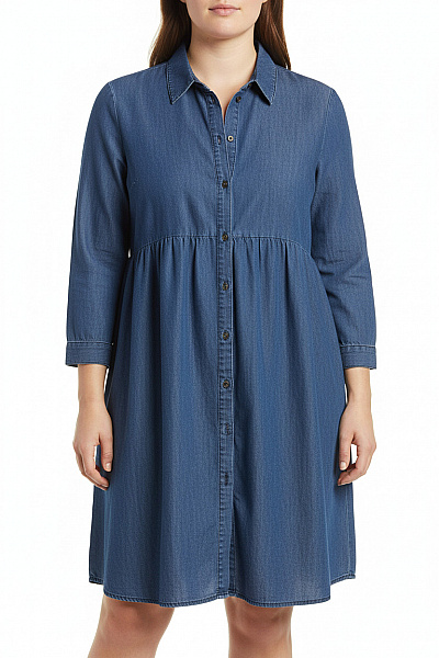 Esmara Dámské Lyocellové Džínové Košilové šaty S Dlouhým Rukávem Modré Empírové Volné Denní Velikost 46