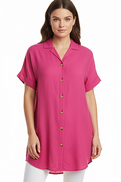 Dámská Viskózová Růžová Košile Krátký Rukáv Volná Letní Ležérní Velikost L