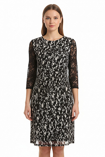Tchibo Černobílé Pouzdrové šaty Polyesterové S Dlouhým Rukávem Abstraktní Vzor Elegantní Velikost 38