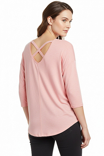 Reserved Dámská Růžová Pletená Halenka S 3/4 Rukávem A Odhalenými Zády Vel. M