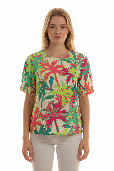  Vzorovaná Halenka S Krátkým Rukávem Bavlněná Barevná