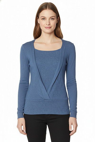 Shein Dámská Modrá Pletená Halenka Zavinovací S Dlouhým Rukávem Vel. 38