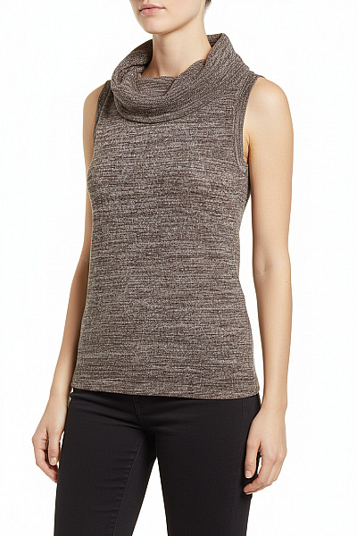 Dámské Tílko S Rolákem Třpytivé úpletové Hnědošedé Vel. XS