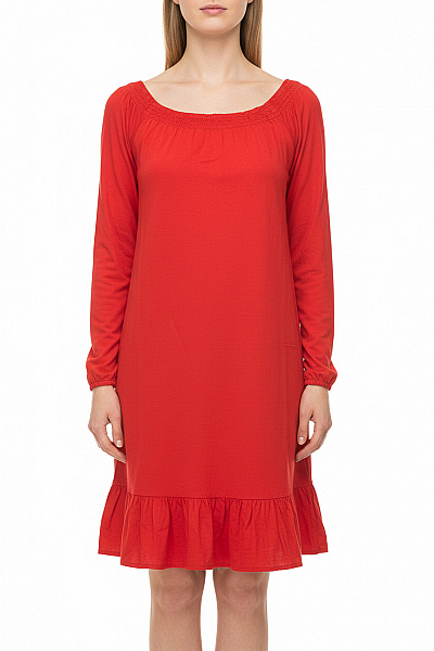 Esmara Červené Lněné šaty S Dlouhým Rukávem A Volánem Vel. EU 38