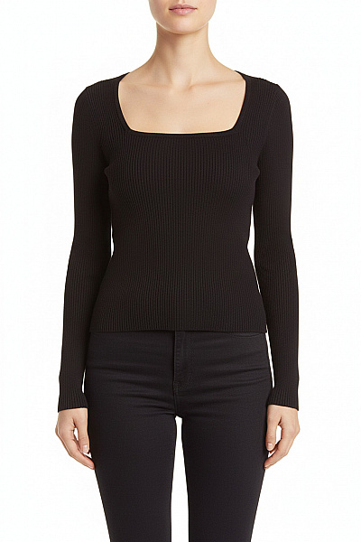 Sinsay Dámský žebrovaný Crop Top S Dlouhým Rukávem A Hranatým Výstřihem Vel. M