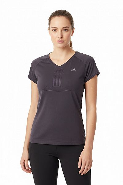 ADIDAS Dámské Sportovní Tričko Tmavě Hnědé Funkční S Krátkým Rukávem V-výstřih Velikost DE 40