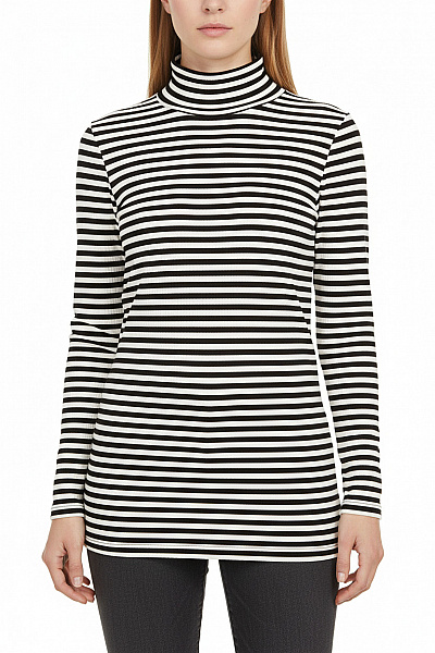 Janina Dámský žebrovaný Rolák S Dlouhým Rukávem černobílé Pruhy Velikost 38