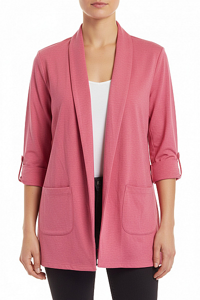 Up FASHION Polyesterový Růžový Ležérní Blejzr Prodloužené S 3/4 Rukávem Na Běžné Nošení Velikost M