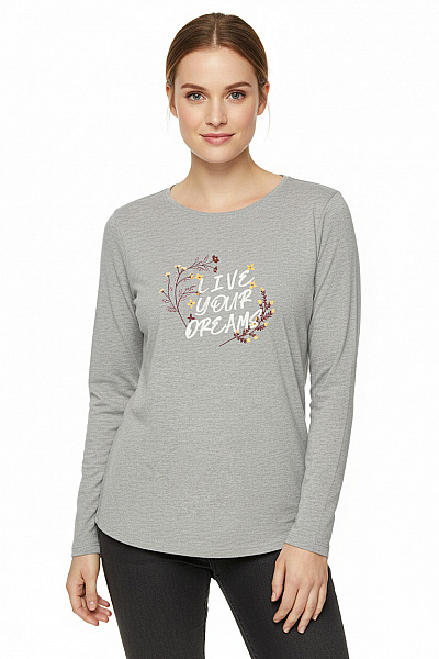 Esmara Dámské šedé Tričko S Dlouhým Rukávem A Květinovým Nápisem Vel. M