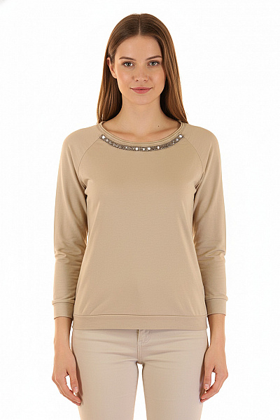 Dámská Béžová úpletová Halenka S Dlouhým Rukávem A Kamínky Velikost M