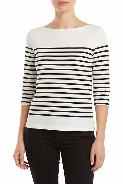 MANGO Dámské Tričko Pruhované Lodičkový Výstřih Tříčtvrteční Rukáv Basic Vel. M