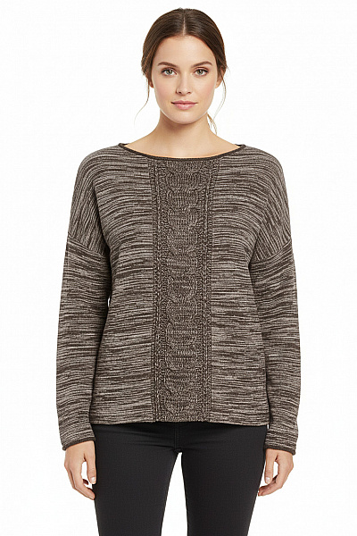 Dámský Hnědý Pruhovaný Pletený Pulovr S Copánkovým Vzorem Vel. L