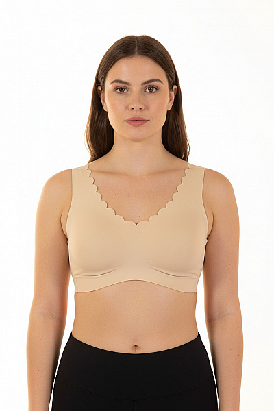 DSIRED Dámská Bezešvá Podprsenka Hladká Bez Kostic Bez Zapínání Na Doma Béžová Vel. Xl