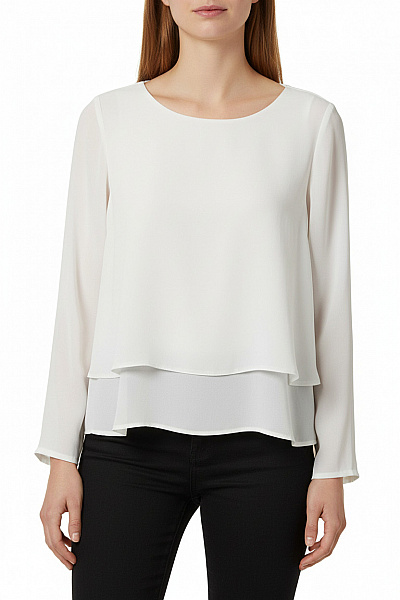 Bílá Průsvitná Volná Halenka Dlouhý Rukáv Elegantní Vrstvená Velikost L