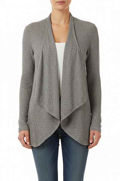 F&F Dámský šedý žebrovaný Třpytivý Volný Kardigan Bez Zapínání Vel. EU 38