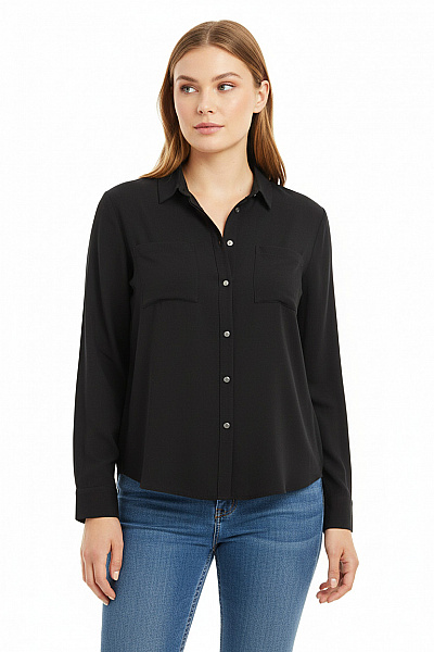 Sinsay Dámská černá Propínací Košilová Halenka S Dlouhým Rukávem A Kapsami Elegantní Velikost XL