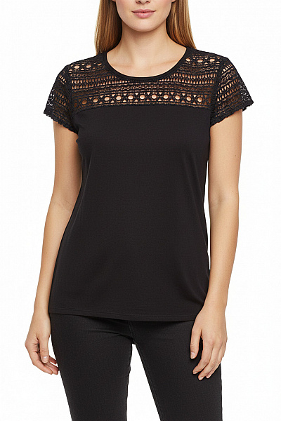 Esmara Dámské černé Tričko Krátký Rukáv Krajka Basic Velikost M