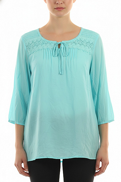 BONPRIX Dámská Tyrkysová Tuniková Halenka S Krajkou A Mašlí Vel. 48