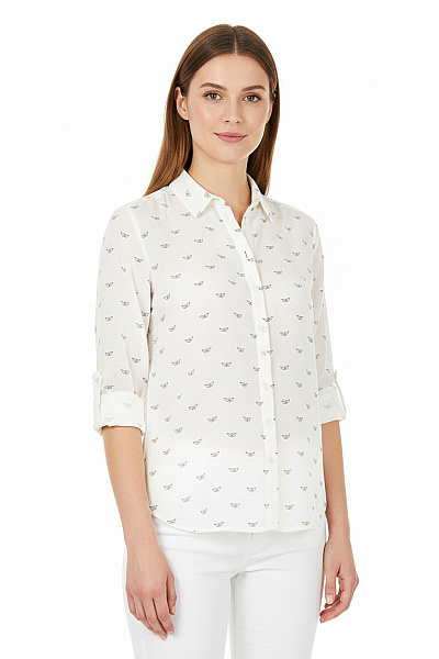 Reserved Dámská Viskózová Bílá Košile S Dlouhým Rukávem A Potiskem Ptáčků Ležérní Vel. 40