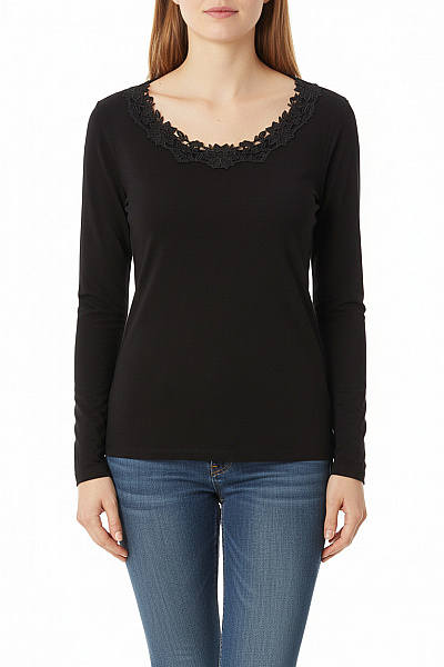 Janina Dámské černé Tričko S Dlouhým Rukávem A Krajkou Velikost S