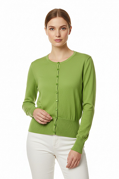 Marks & Spencer Dámský Zelený Propínací Pletený Kardigan žebrovaný Jarní Vel. UK 16