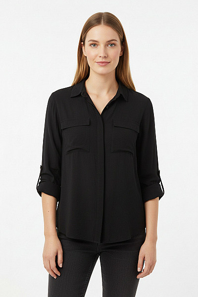 House Dámská černá Košile Dlouhý Rukáv Kapsy Ležérní Business Vel. M