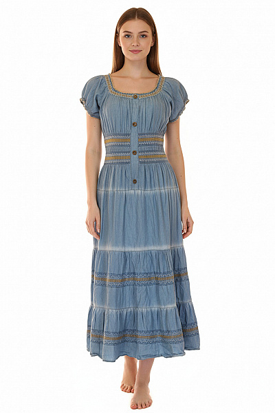 Dámské Džínové šaty S Krátkým Rukávem A Výšivkou Boho Letní Velikost S