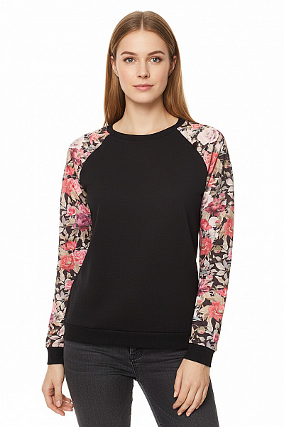 ATMOSPHERE Dámská černá Halenka Raglánové Rukávy Květinový Potisk Dlouhý Rukáv Velikost 38