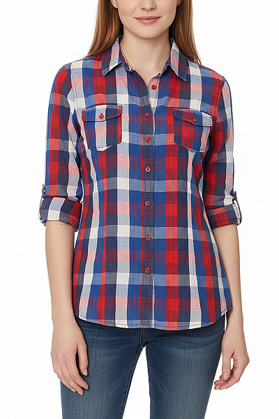 Terranova Dámská Kostkovaná Košile S Dlouhým Rukávem červená Modrá Bílá Velikost L
