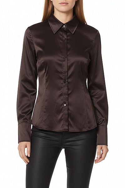 Reserved Dámská Hnědá Lesklá Košile Dlouhý Rukáv Vypasovaná Elegantní Vel. M