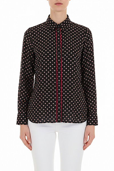 Marks & Spencer Dámská černá Košile Dlouhý Rukáv Puntíkovaná Elegantní S Potiskem Vel. 38