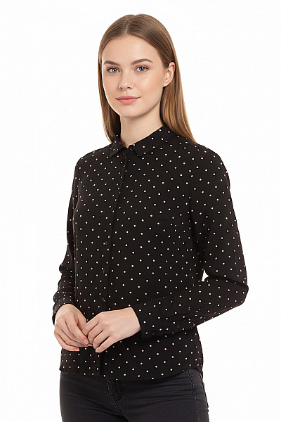 Reserved Dámská černá Puntíkovaná Košile S Dlouhým Rukávem Ležérní Velikost 38