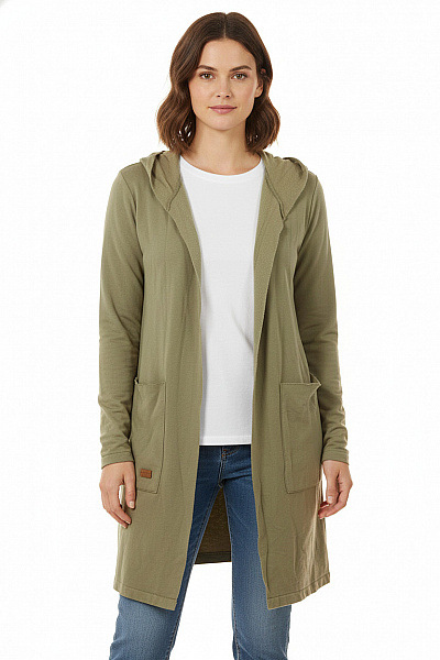 Dámský Dlouhý Khaki Kardigan S Kapucí A Kapsami Volný Jarní Lehký Velikost XL