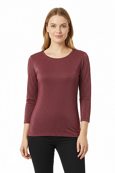 Dámská Polyamidová Halenka Bordó Lesklá S Dlouhým Rukávem Elegantní Na Párty Velikost L