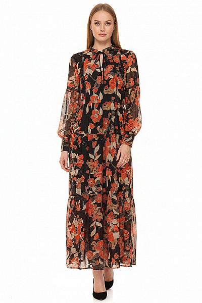 CAMAIEU Dámské Dlouhé šaty S Dlouhým Rukávem Květované Boho Vel. S