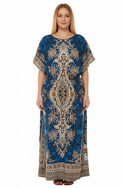 Dámské Letní šaty S Páskem Boho Modré Květované Dlouhé Vel. XXL