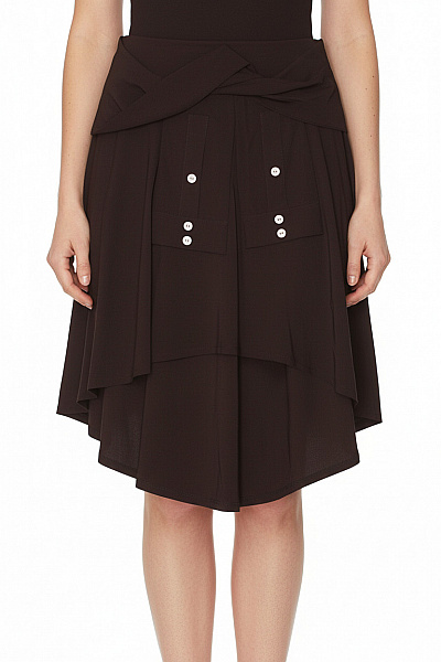 Dámská Hnědá Asymetrická áčková Sukně S Knoflíky A Kapsami Velikost M