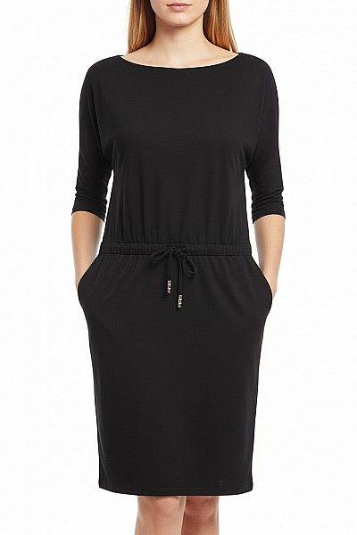 Černé Viskózové Mikinové šaty Se Stahovací šňůrkou A Kapsami Velikost L