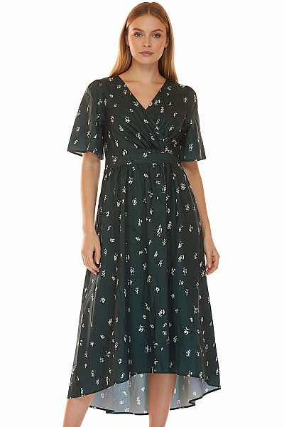 Dámské šaty Zavinovací Midi Květované Zelené Vel. M