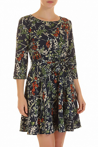  Šaty S Květinovým Potiskem Modré Second Hand Vel. 36