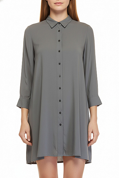 Janina Dámská Viskózová Košile Dlouhá šedá Ležérní Volná Prodloužená Velikost EU 40